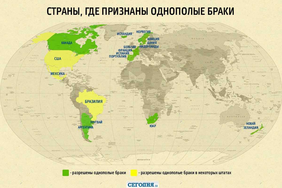 Где разрешены и запрещены однополые браки: список стран