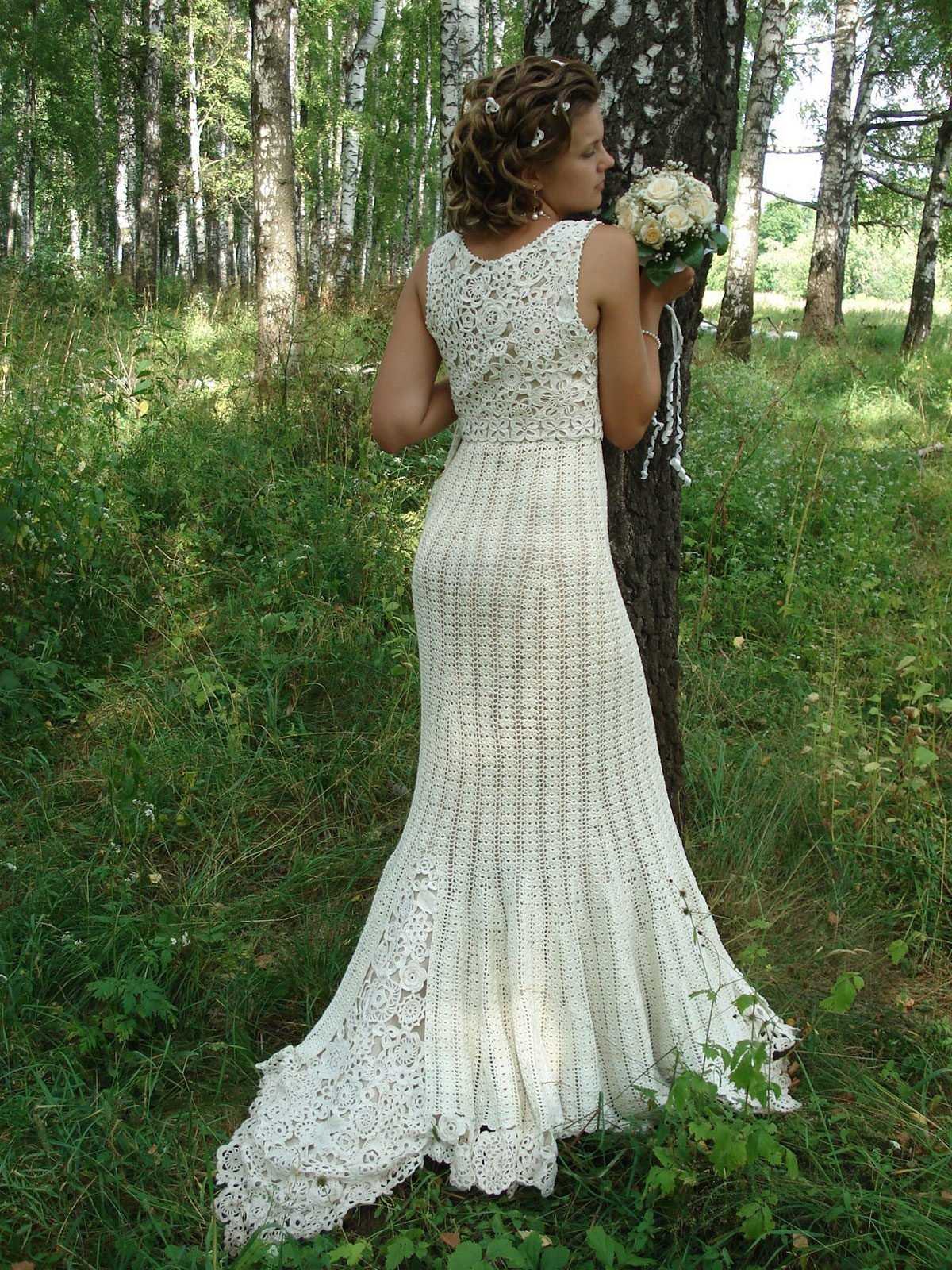 Вязаные свадебные платья - крючком, фото, схема накидка, описание, спицами